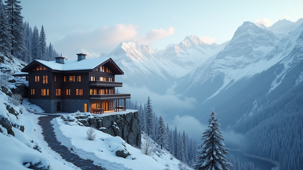 High angle view of a mountain lodge in the Himalaya