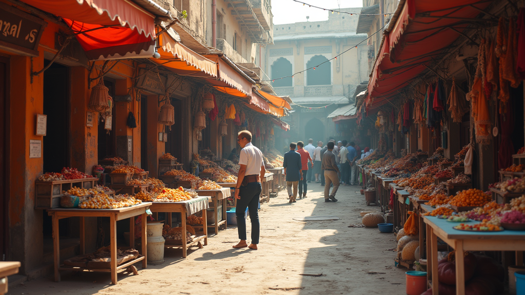 High angle view of colorful market stalls in Jaipur