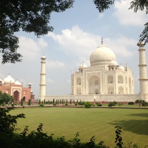 Eye-level view of the Taj Mahal in Agra