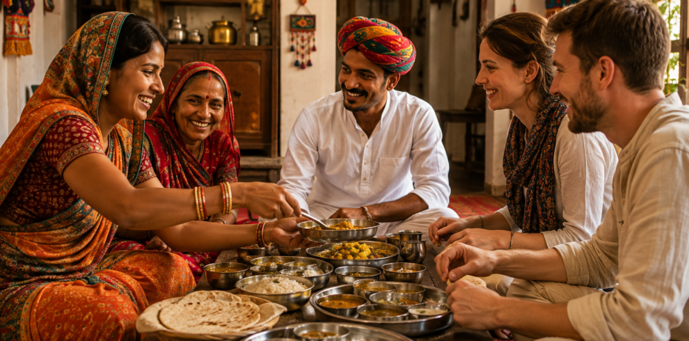 tavola con i locali in india