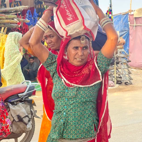 una donna di rajasthan nel mercato settimanale