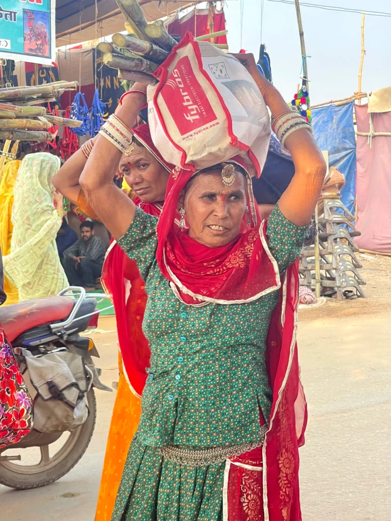 una donna di rajasthan nel mercato settimanale